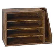 4 Compartments Literature Organizer with Detachable Shelves Wooden Mailbox Sorter  for File Document Paper (Brown)
