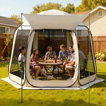 10 x 9.2 ft Pop-Up Screen Tent with Awning, 4–8 Person Screened Canopy Shelter with Netting Sides & Carry Bag – Beige