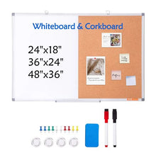 36" x 24" Whiteboard & Cork Board Combo with Aluminum Frame 2-in1 Magnetic for School Office