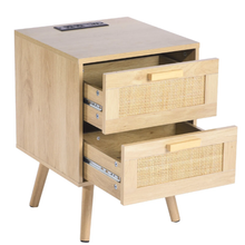 Rattan Nightstand with 2 Drawers & Charging Station