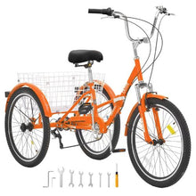 24" Folding Adult Tricycle 7-Speed 3-Wheel Cruiser with Basket for Women Men