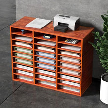 27-Compartment Wooden Literature Organizer with Adjustable Shelves for Office & Home Center Storage for Files & Documents (Brown)