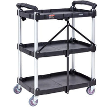 25.62 x 15.43 x 32.76 In Foldable Utility Cart 3-Tier Plastic Rolling Cart with Lockable Wheels 165 LBS