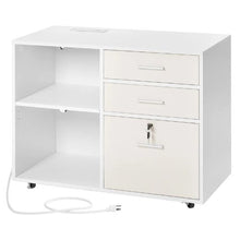 3-Drawer Wooden File Cabinet Mobile Rolling Storage with Lock Light & Adjustable Shelves
