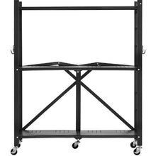 3-Tier Foldable Storage Shelf 30 x 13 x 36 Inch Metal Shelving Unit with Wheels & Hooks No Assembly (Black)