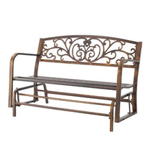 50-Inch Outdoor Glider Bench Carbon Steel Frame with Cast Iron Backrest – Weatherproof for Patio Garden Park Yard Antique Bronze