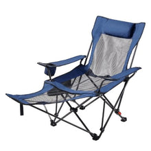 Reclining Camping Chair – 4 Position Folding Mesh Lounger with Headrest & Footrest (Blue)