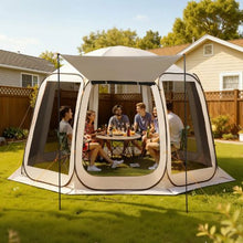 12 x 11 ft Pop-Up Screen Tent with Awning 10–12 Person Screened Canopy Shelter with Netting Sides & Carry Bag – (Beige)