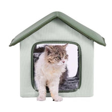 Elevated Heated Cat House with Timer Foldable Outdoor Shelter Heated Pad for Winter Green (Small)