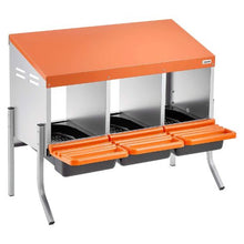 3-Compartment Chicken Nesting Box Roll-Away Egg Box with Legs Steel & Plastic for Hens (Orange)
