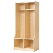 Wooden Kids Coat Locker with 4 Hooks & Storage Cubbies (Natural)