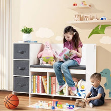 Kids Reading Nook Bench with Bookshelf & Cushion (White)