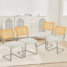 Set of 4 Mid-Century Rattan Dining Chairs with Velvet Upholstery