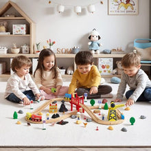 70PCS Wooden Train Set with Magnetic Crane Railway Track Toy for Kids Ages 3-8
