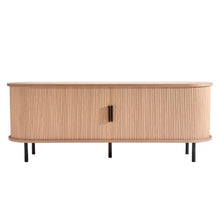 Boho TV Stand for TVs up to 58 In Entertainment Center with Adjustable Shelves & Rolling Door 350 lbs Load - (Burlywood)