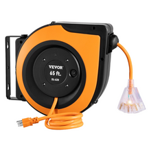 65ft Retractable Extension Cord Reel 12AWG/3C SJTOW Power Cord Orange