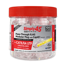 ProSeries Cat6/6a Unshielded with Cap45 Pass Through RJ45 Modular Plugs Red Tint S45-1700P (100pcs/3Jar)