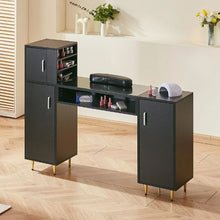 Black Glass Top Nail Tech Manicure Table with Storage