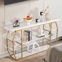 3-Tier Marble Console Table – Modern Gold Geometric Storage Stand