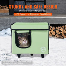 Elevated Heated Cat House with Adjustable Temperature Foldable Cuboid Shelter Heated Pad for Winter Green (Small)