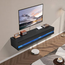 71 In Floating TV Stand Wall Mount Entertainment Center with Power Outlet & LED Lights Modern TV Shelf with 2 Drawers & Storage Cabinet - (Black)