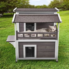 Weatherproof 2-Story Outdoor Cat House with Balcony PVC Door Flaps Open Roof 30"L x 30"W x 32"H