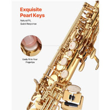B Flat Straight Soprano Saxophone 23-Key Brass Beginner Kit with Carrying Case (Gold)