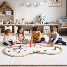 39PCS Wooden Train Set with Magnetic Trains Small Town Railway Track Toy for Kids Ages 3-8