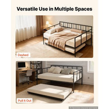 Twin Metal Daybed with Pop-Up Trundle LED Lights Charging Station Storage Headboard 4 Casters (Black)