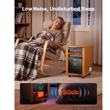 Infrared Heater 1500W Electric Space Heater 3 Heat Settings Remote 12H Timer Wheels (Light Wood)