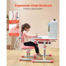 Kids Study Desk & Chair Set with Storage Adjustable & Tilt Desktop (Pink)