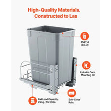 35 QT Pull-Out Trash Bin, Heavy Duty Under-Mount Garbage & Recycling with Soft Close Slide