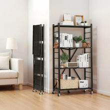 4-Tier Foldable Metal Storage Shelf with Wheels No Assembly (Black)