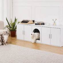 57.9-Inch Cat Litter Box Enclosure for 2 Cats Hidden Double-Room Wooden Cabinet Fits Most Litter Boxes (White)