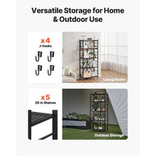 5-Tier Foldable Metal Storage Shelf with Wheels & Hooks No Assembly Shelving Unit for Pantry Kitchen Garage (Black)