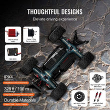 1:10 Scale RC Car 4WD Off-Road Monster Truck 38 km/h 45° Wheelie 2 Batteries for Kids 8+