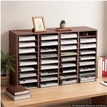 Wood Literature Organizer 36 Compartments Adjustable Shelves Countertop File Sorter (Brown)