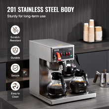 12-Cup Commercial Drip Coffee Maker with 3 Glass Carafes & Warmer Plates – Stainless Steel Brewer for Restaurant Office & Cafe