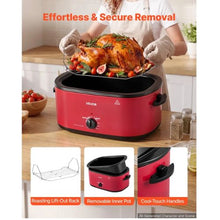 24QT Electric Roaster Oven 1450W Viewing Lid Defrost & Warm Functions Removable Pan & Rack (Red)
