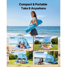 4-Person Pop Up Beach Tent – UPF 50+ Portable Sun Shade Canopy with Carry Bag & Sand Pockets for Camping Fishing & Outdoor Picnic