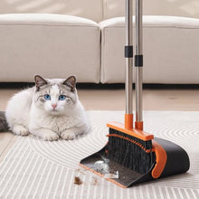 Broom & Dustpan Set with Self-Cleaning Teeth Long-Handle Upright Dustpan for Home Restaurant Office