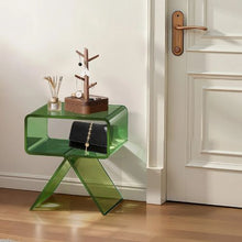 Green Acrylic Nightstand Clear Side Table with Storage Shelf 11.8 x 15.4 x 17-Inc No Assembly
