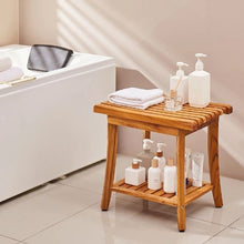 20-Inch Teak Shower Stool Waterproof with Storage Shelf 400 LB Capacity