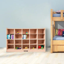 20-Compartment Cubby Mobile Storage Cabinet 4 x 5 Classroom Shelf Natural