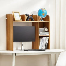 Wood Desktop Storage Organizer 2-Tier Bookshelf Hutch (Wood Color)