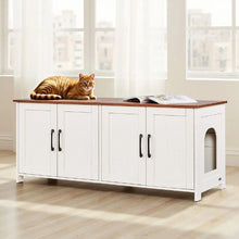 47.2-Inch Cat Litter Box Enclosure Hidden Cabinet with 4 Doors & 2 Entries Wooden Kitty House Furniture Fits Most Litter Boxes Brown & White