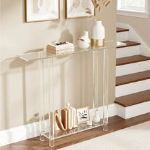 2-Tier Narrow Acrylic Console Table with Open Storage Clear Modern Entryway Side Desk