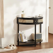 Half-Moon Rattan Console Table with Storage, (Black)