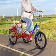 20" Folding Adult Trike, Stable 7-Speed Cruiser Bike with Large Basket for Women Men Seniors