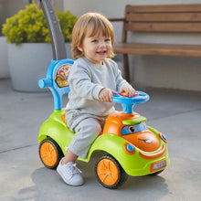 Ride-On Push Car for Toddlers 19–36 Months – Foot-to-Floor Buggy with Guardrails Handle & Storage, Green